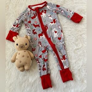 Little Sleepies Gray and Red Pup Print Footie